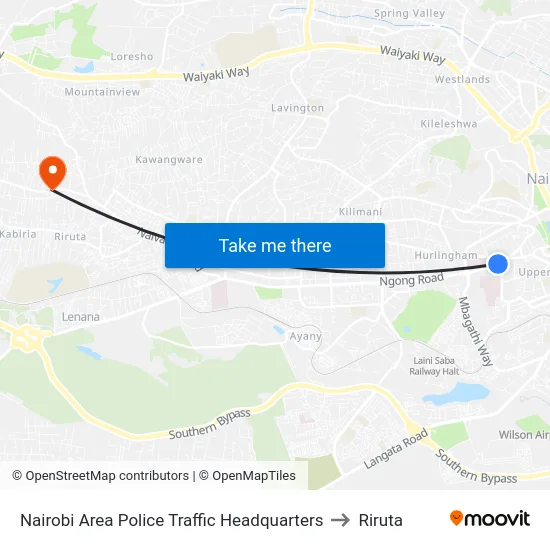 Nairobi Area Police Traffic Headquarters to Riruta map