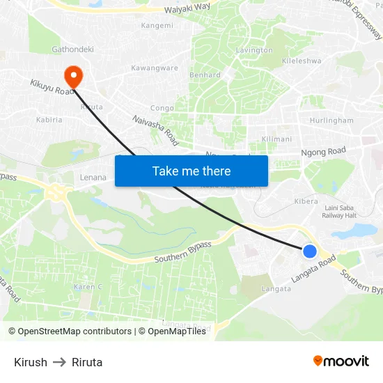 Kirush to Riruta map