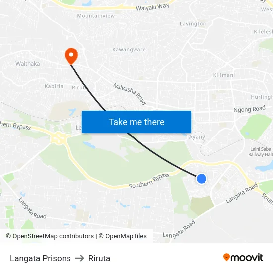 Langata Prisons to Riruta map
