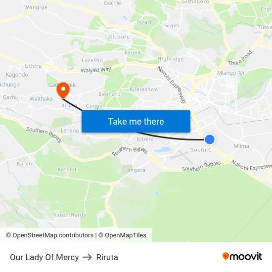 Our Lady Of Mercy to Riruta map