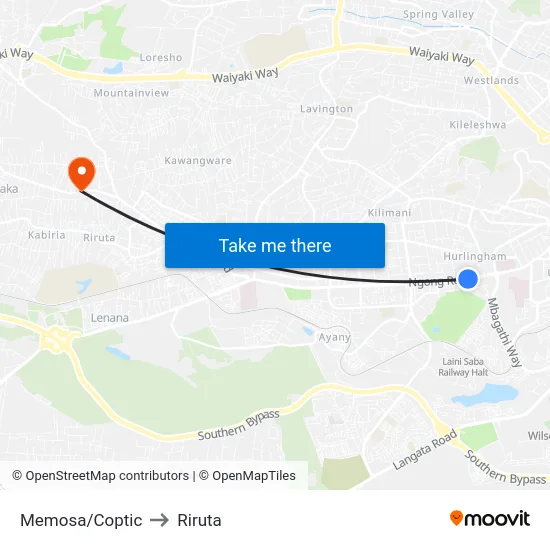 Memosa/Coptic to Riruta map