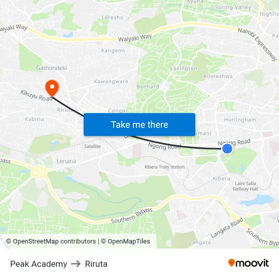 Peak Academy to Riruta map