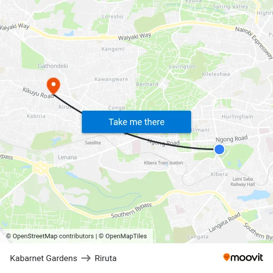 Kabarnet Gardens to Riruta map