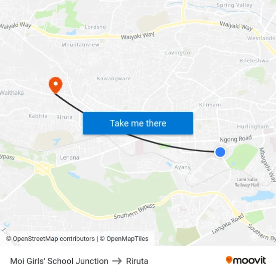 Moi Girls' School Junction to Riruta map