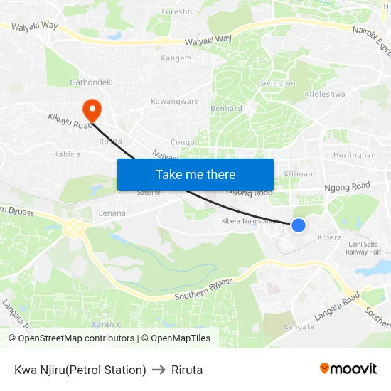 Kwa Njiru(Petrol Station) to Riruta map