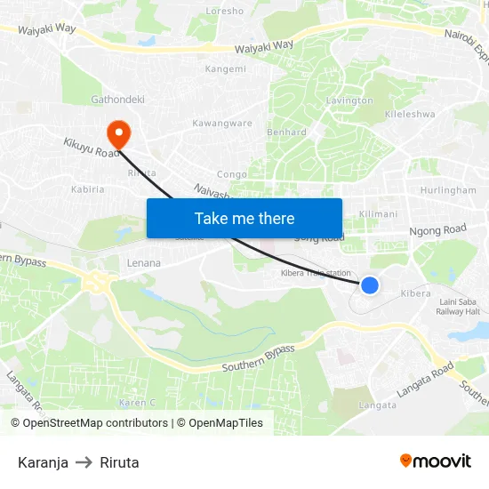 Karanja to Riruta map