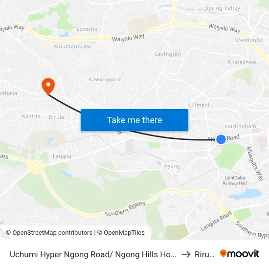 Uchumi Hyper Ngong Road/ Ngong Hills Hotel to Riruta map