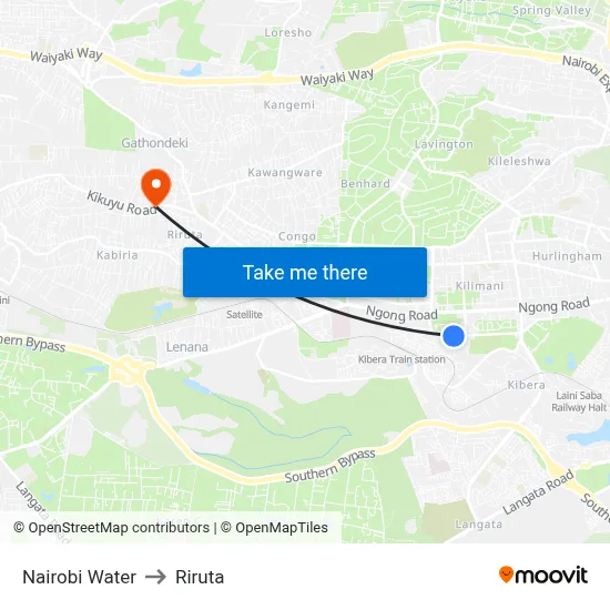 Nairobi Water to Riruta map