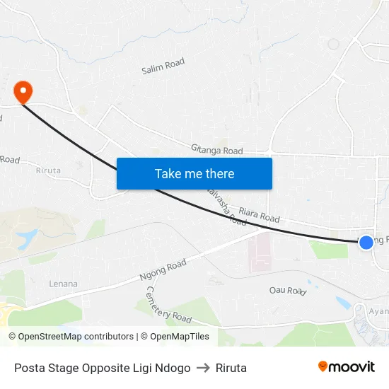 Posta Stage Opposite Ligi Ndogo to Riruta map