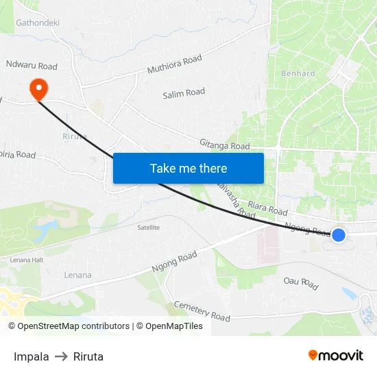 Impala to Riruta map