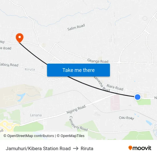 Jamuhuri/Kibera Station Road to Riruta map