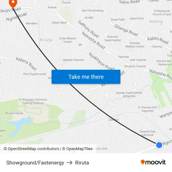 Showground/Fastenergy to Riruta map