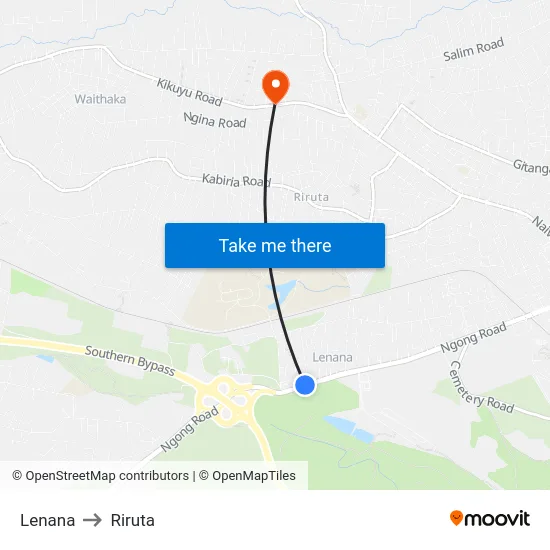 Lenana to Riruta map