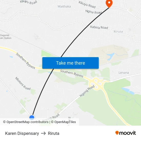 Karen Dispensary to Riruta map