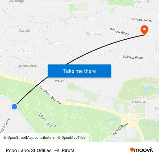 Pepo Lane/St.Odillas to Riruta map
