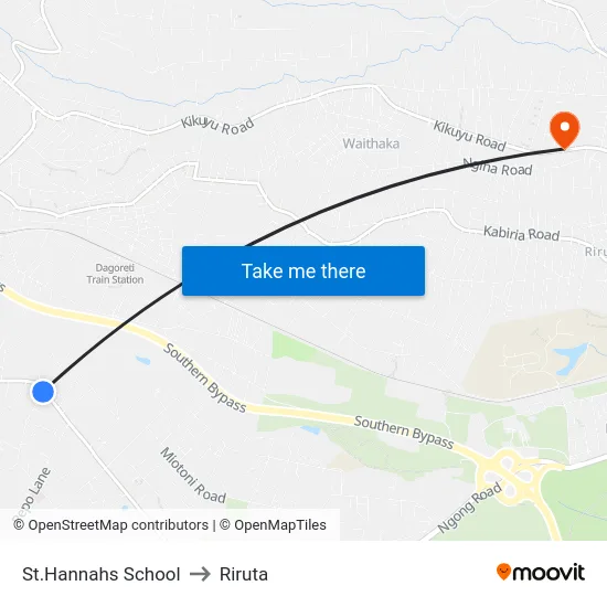 St.Hannahs School to Riruta map