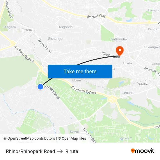 Rhino/Rhinopark Road to Riruta map