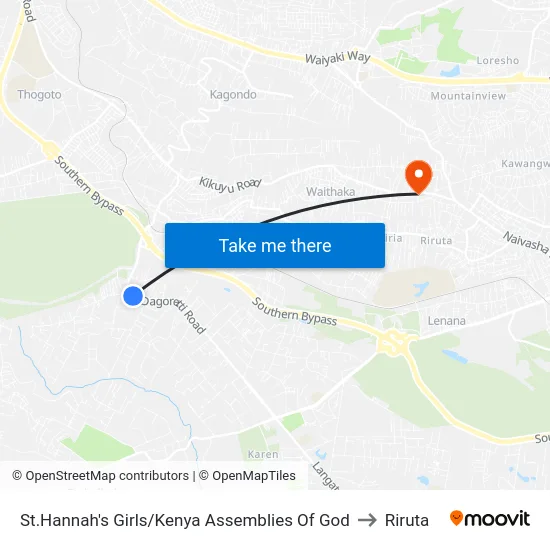 St.Hannah's Girls/Kenya Assemblies Of God to Riruta map