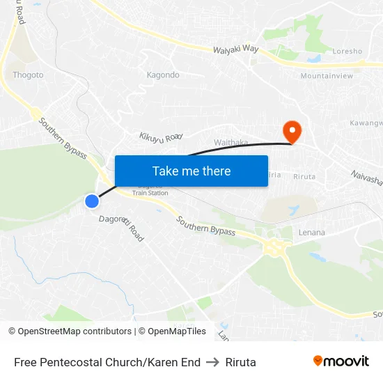 Free Pentecostal Church/Karen End to Riruta map