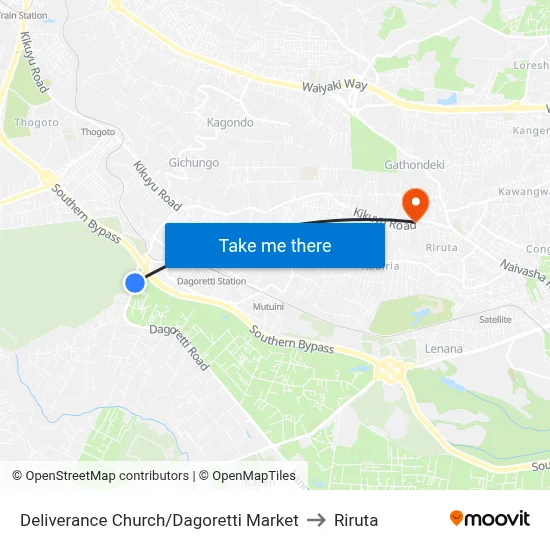 Deliverance Church/Dagoretti Market to Riruta map