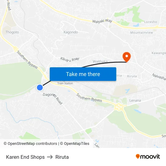 Karen End Shops to Riruta map