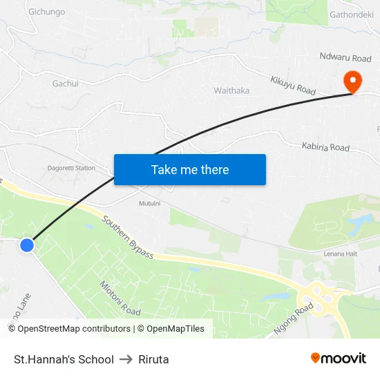 St.Hannah's School to Riruta map