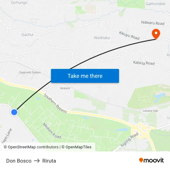 Don Bosco to Riruta map