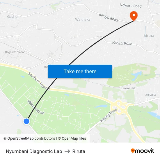 Nyumbani Diagnostic Lab to Riruta map