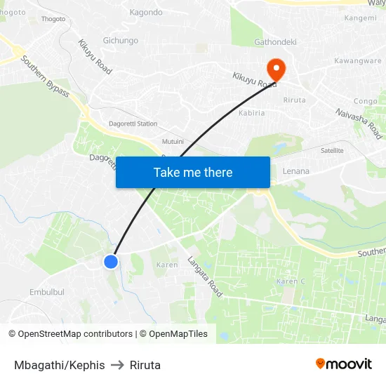 Mbagathi/Kephis to Riruta map