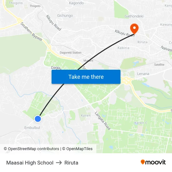 Maasai High School to Riruta map