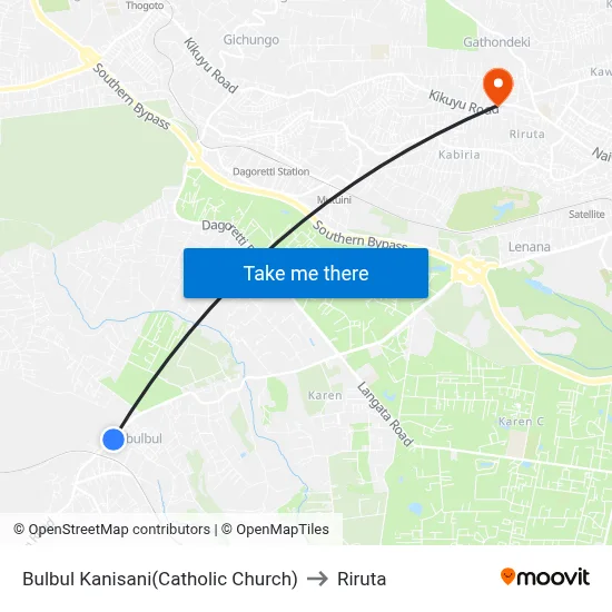 Bulbul Kanisani(Catholic Church) to Riruta map