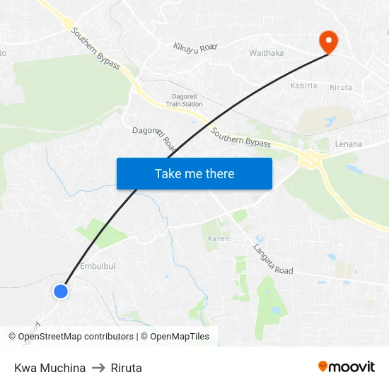 Kwa Muchina to Riruta map