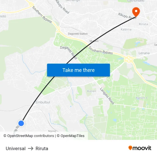 Universal to Riruta map
