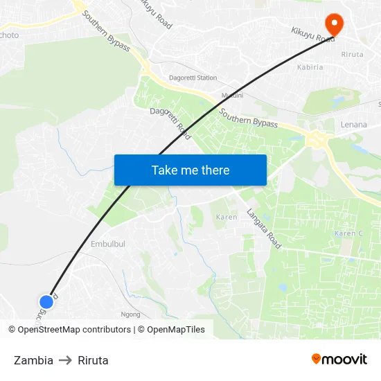 Zambia to Riruta map