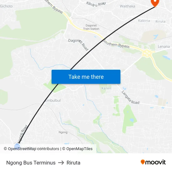 Ngong Bus Terminus to Riruta map