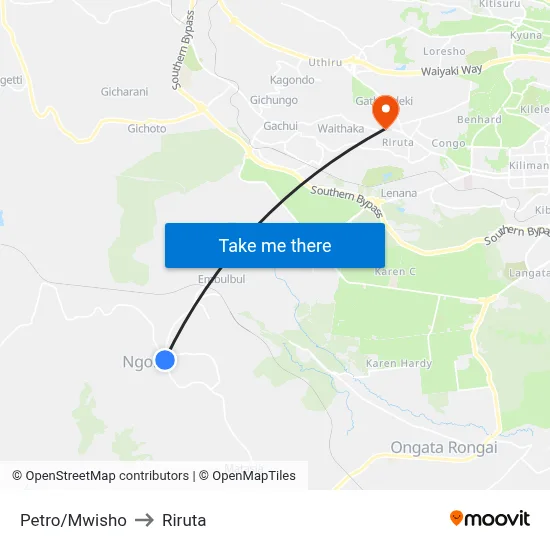 Petro/Mwisho to Riruta map