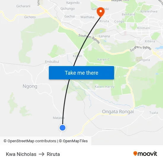Kwa Nicholas to Riruta map