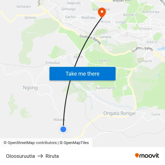 Oloosuruutia to Riruta map