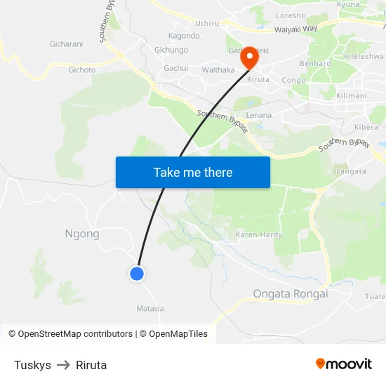 Tuskys to Riruta map