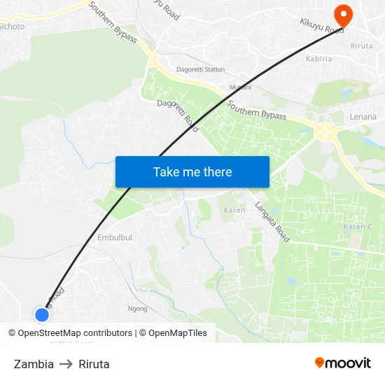 Zambia to Riruta map