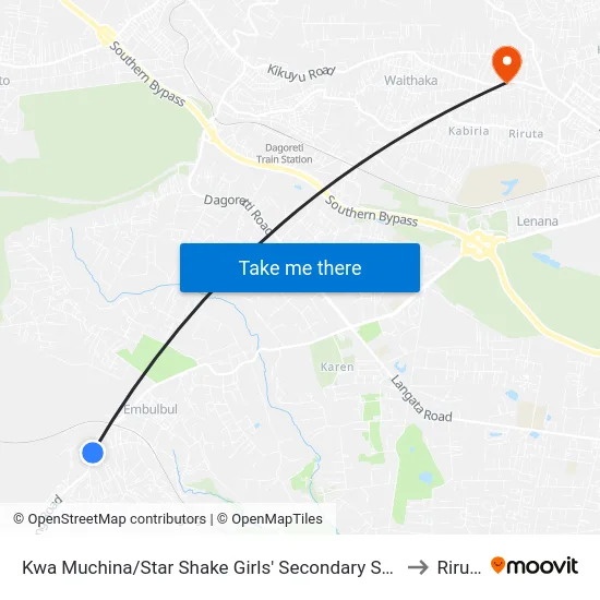Kwa Muchina/Star Shake Girls' Secondary School to Riruta map