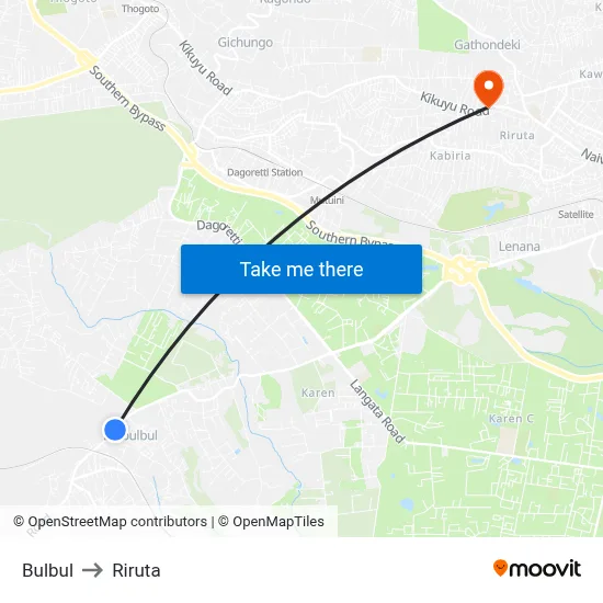 Bulbul to Riruta map