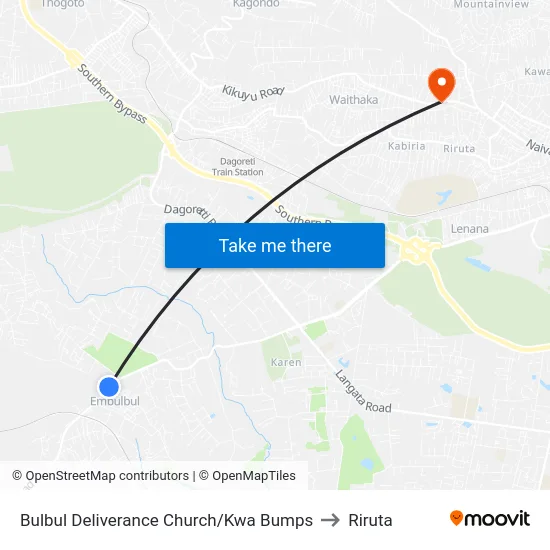 Bulbul Deliverance Church/Kwa Bumps to Riruta map