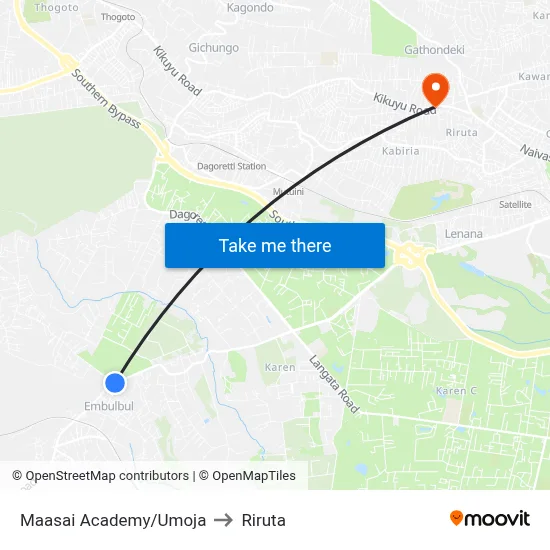 Maasai Academy/Umoja to Riruta map