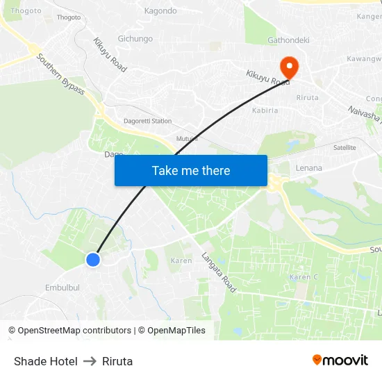 Shade Hotel to Riruta map