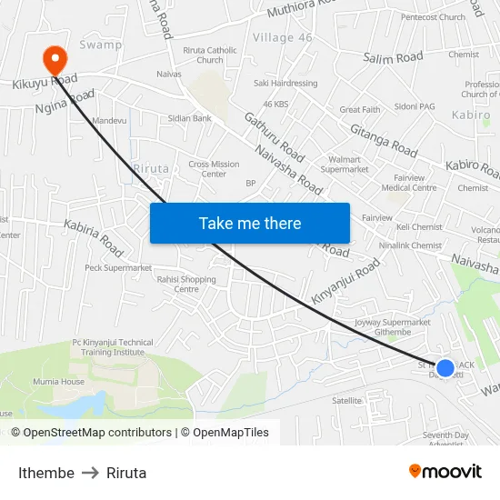 Ithembe to Riruta map