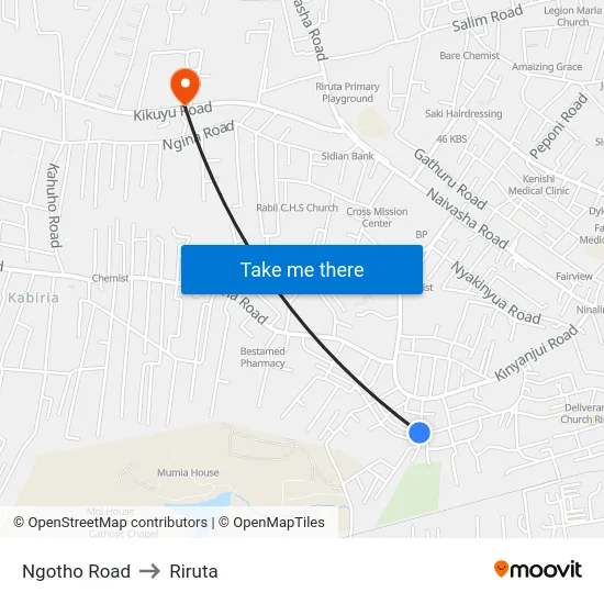 Ngotho Road to Riruta map