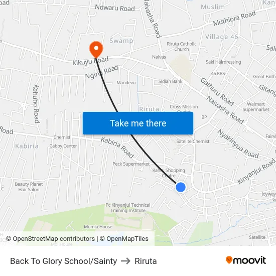 Back To Glory School/Sainty to Riruta map
