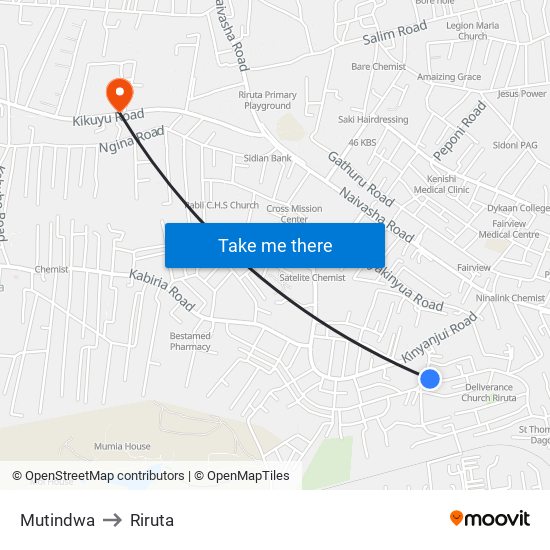 Mutindwa to Riruta map