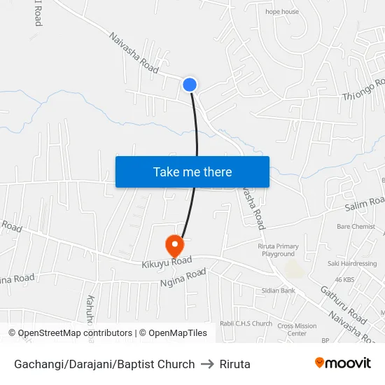 Gachangi/Darajani/Baptist Church to Riruta map